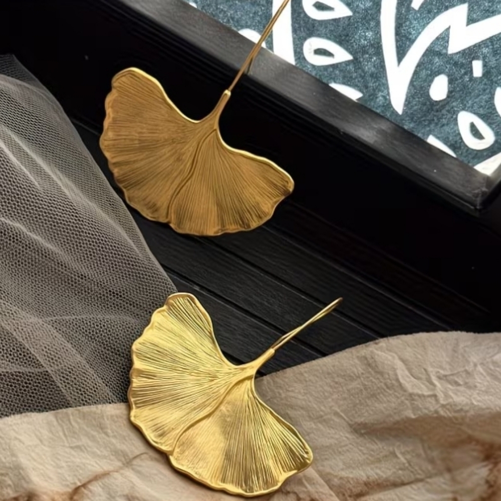 NEW! Gold Plated Minimalist Ginkgo Hook Earrings